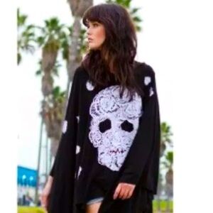 Lauren Moshi, black skull, rose graphic, print sweatshirt